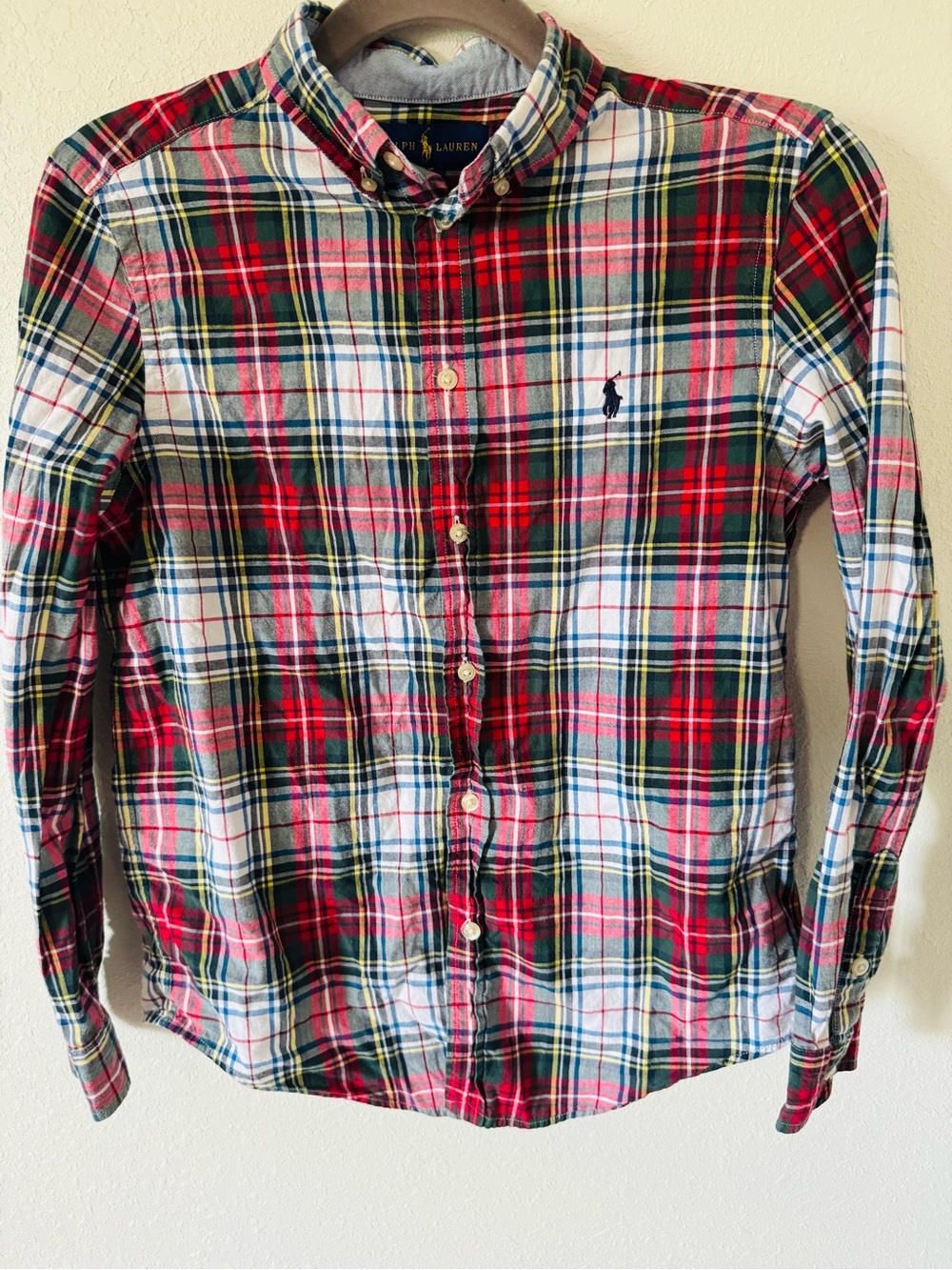 Ralph Lauren Red, White & Green Plaid Button-Down Shirt Size 14/16